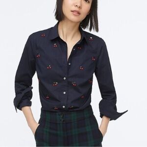 NWT J. CREW🍒Perfect Shirt🍒with Embellished Cherries Sz. 6